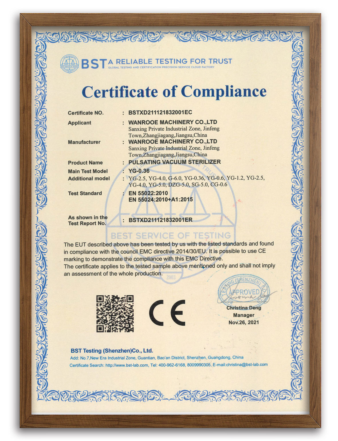 Pulsating Vacuum Sterilizer CE Certificate